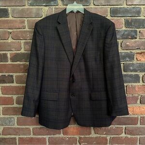 LAUREN RALPH LAUREN black label plaid wool blend blazer dual back vents 46 short
